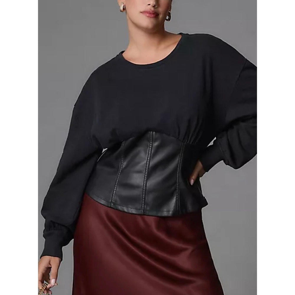 Anthropologie Pilcro Faux Leather Corset Crewneck Whimsigoth Edgy Plus Size 3X